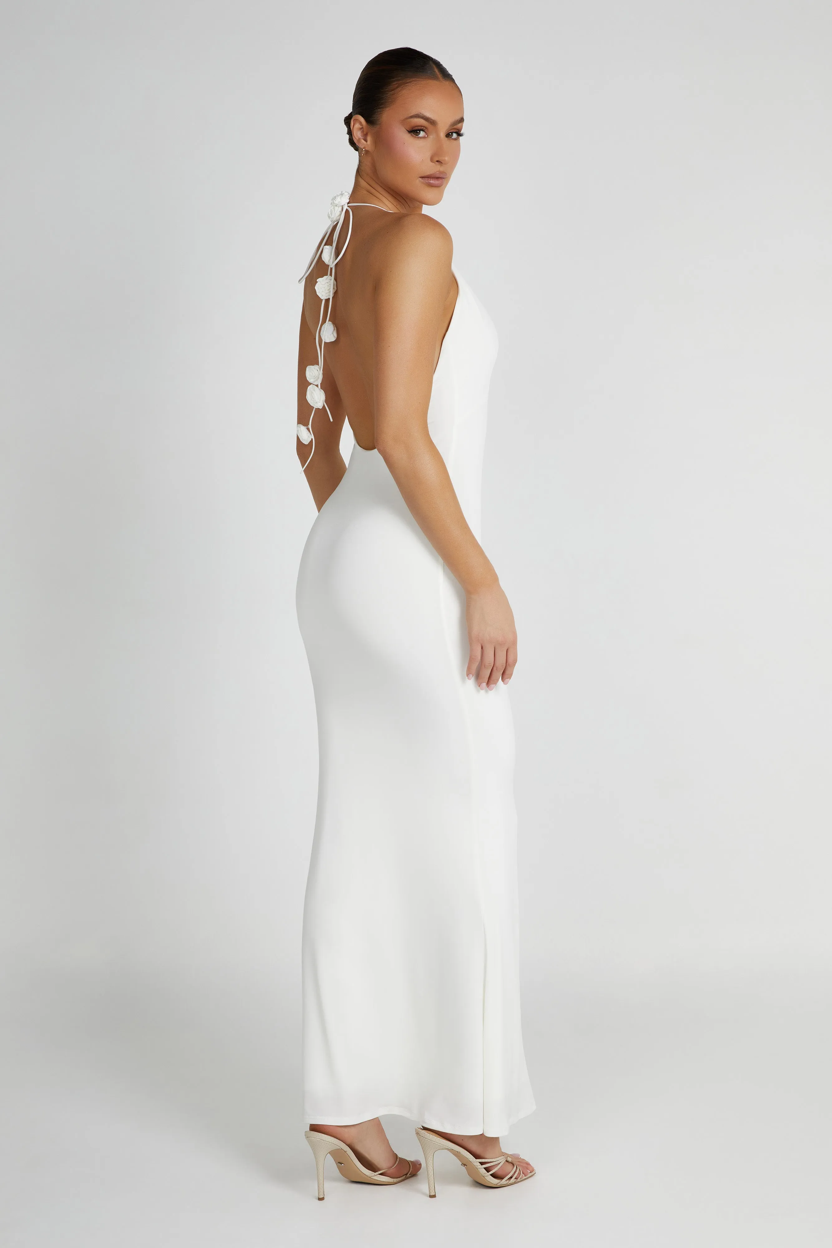 ★GANISONG★ Bridal Fluffy Rose Halterneck Dress_white Shop the Sinners Rosette Halter Neck Maxi Dress White
