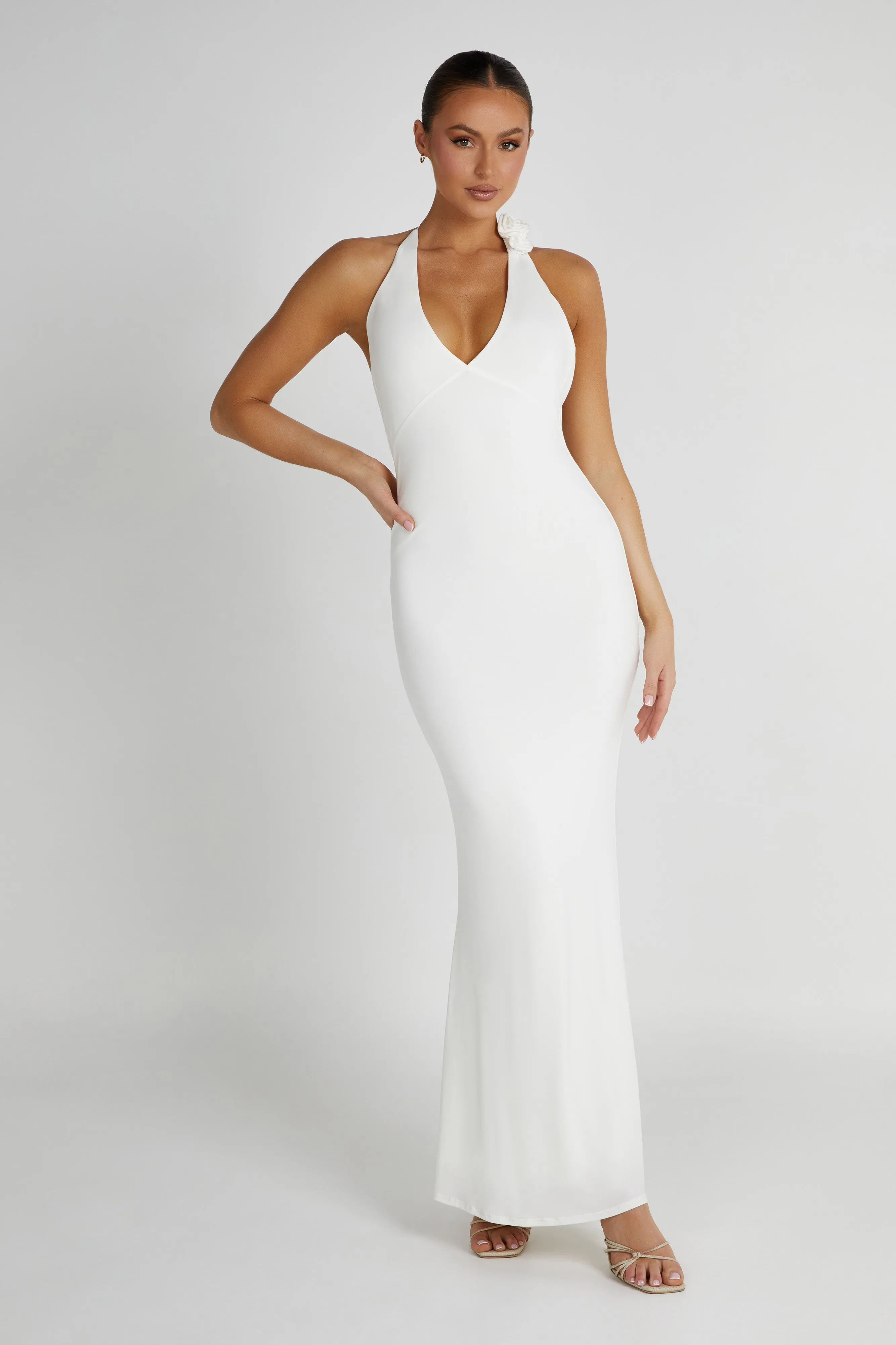 Marion Rose Halter Maxi Dress - White sold by Meshki product image thumbnail 3