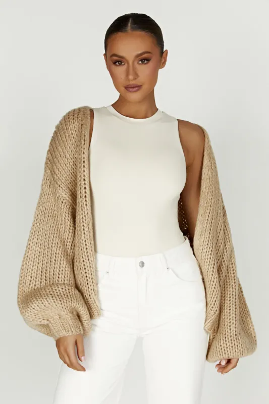Irina Chunky Knit Cardigan - Taupe sold by Meshki