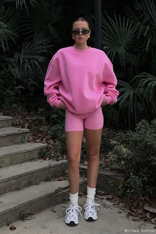 Jaz Oversized Fleeceback Crew Neck Jumper - Candy Pink sold by Meshki