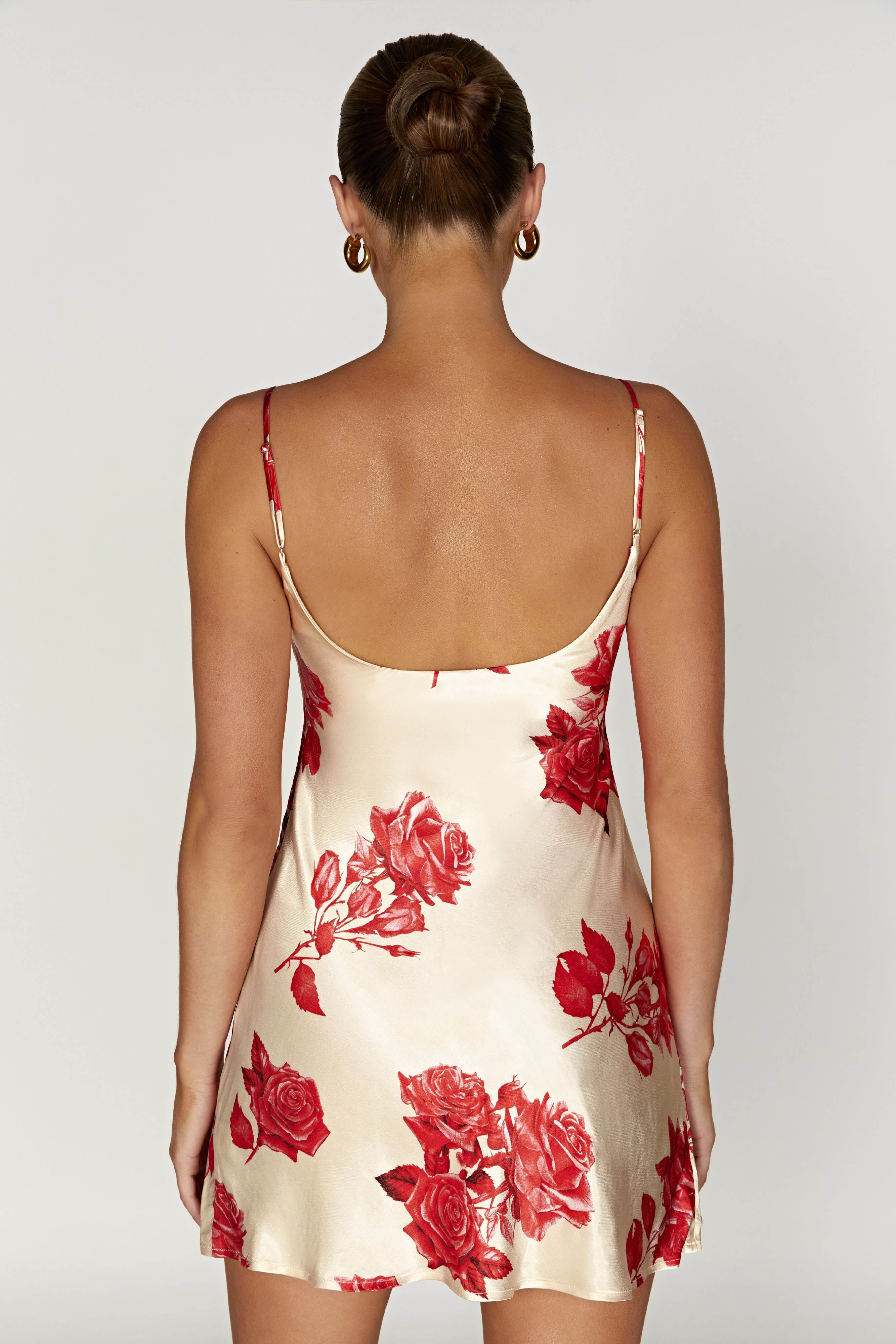 Valentina Satin Mini Dress - Rose Print sold by Meshki product image thumbnail 2