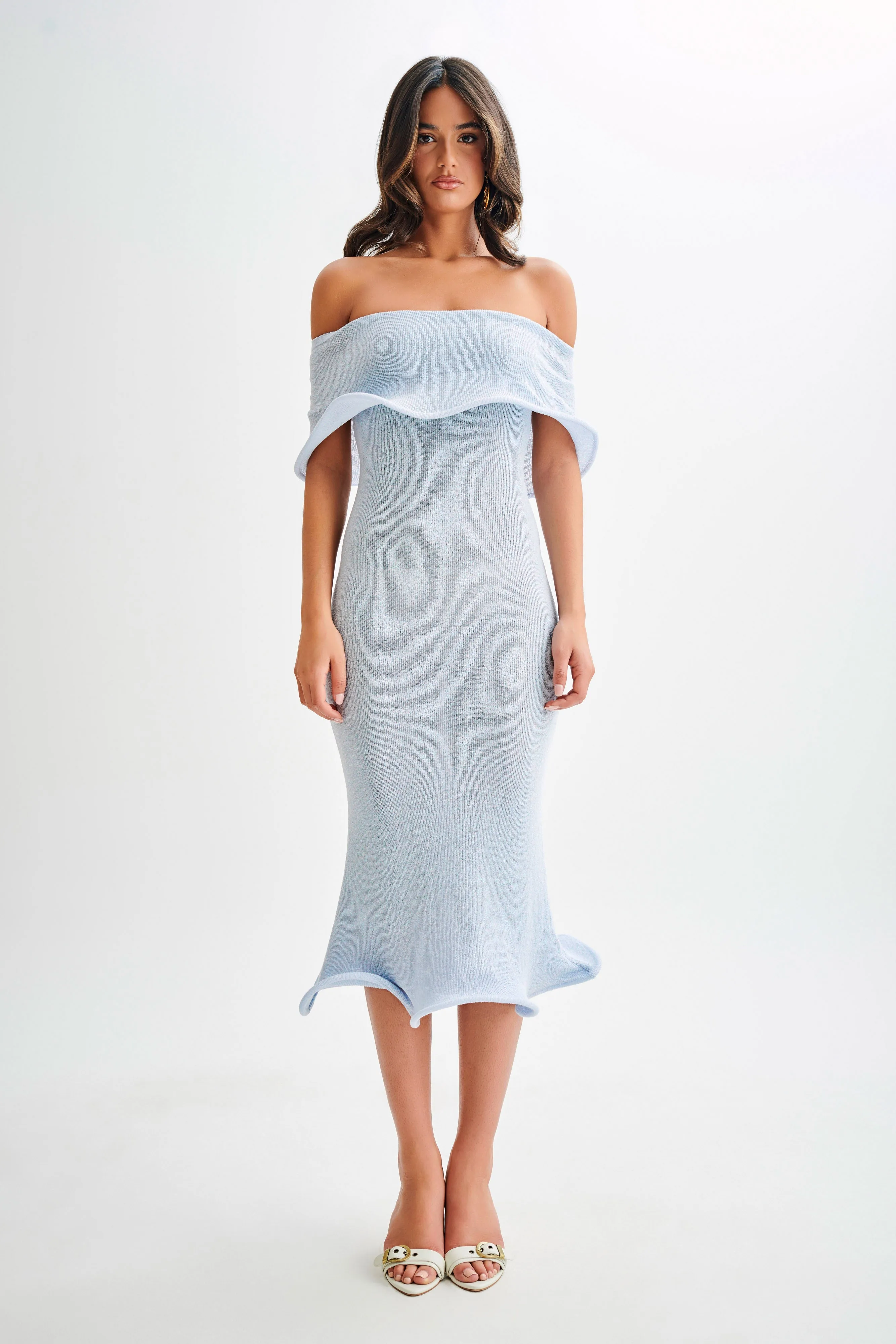 Molly Off Shoulder Knit Midi Dress - Sky Blue sold by Meshki product image thumbnail 5