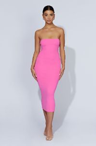 Cassidy Strapless Midi Dress - Bubblegum Pink sold by Meshki