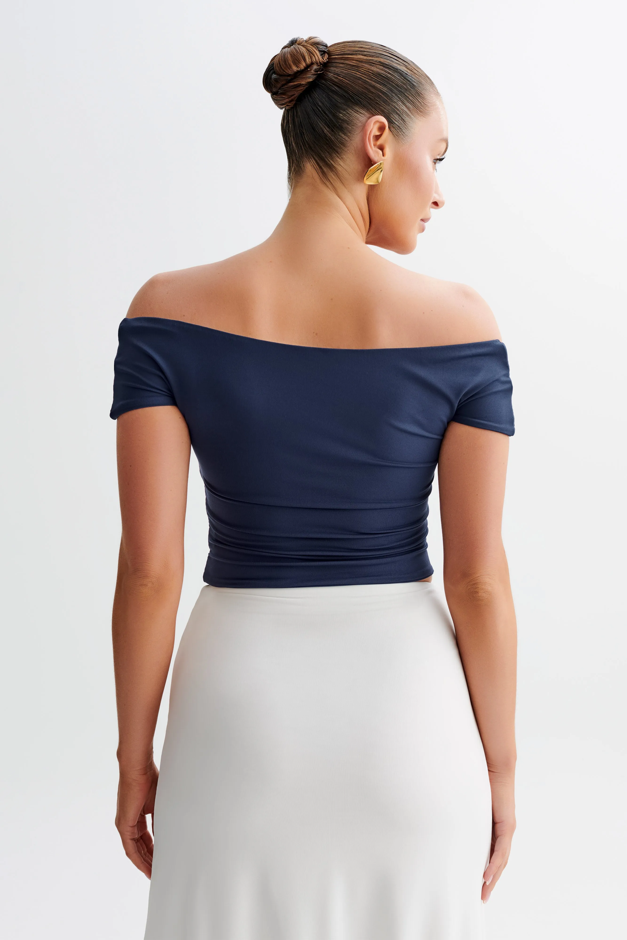 Piper Ruched Off Shoulder Top - Navy sold by Meshki product image thumbnail 2