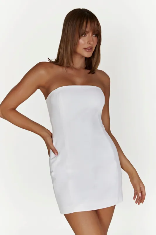 Maci Linen Mini Dress - White sold by Meshki