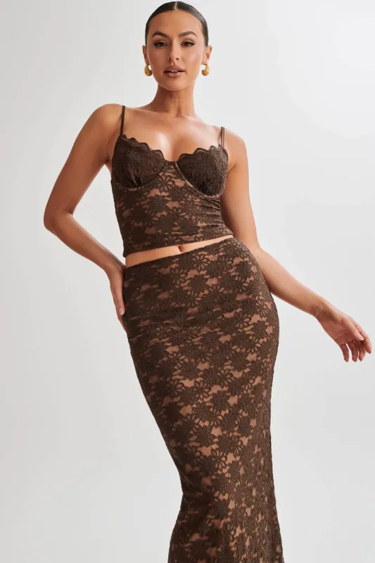 Joey Lace Corset Top - Chocolate sold by Meshki