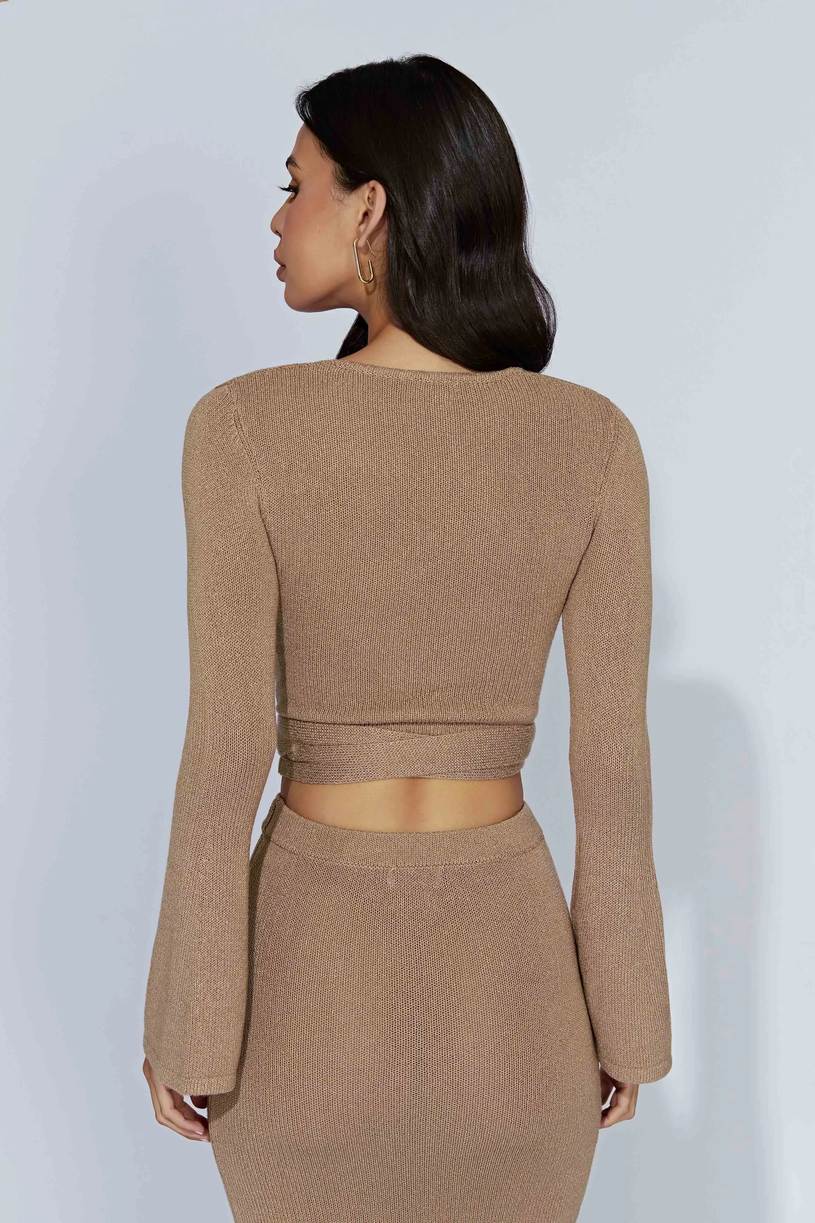 Petra Flare Sleeve Knit Top - Taupe sold by Meshki product image thumbnail 2