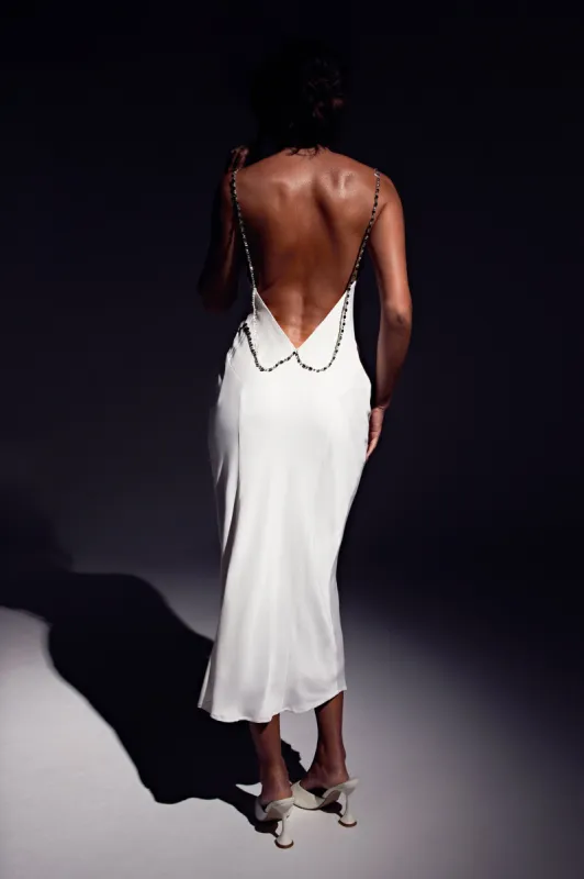 Rasta Cowl Neck Diamante Strap Midi Dress - White sold by Meshki