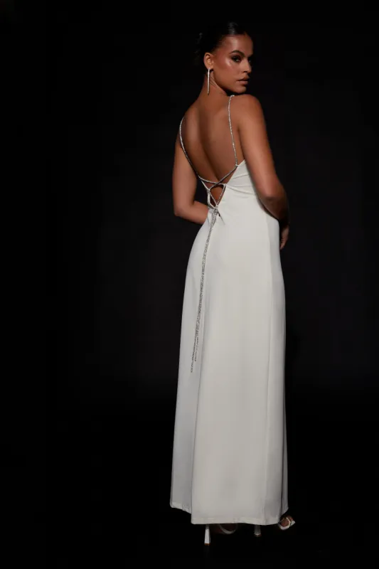 Dionne Criss Cross Diamante Maxi Dress - Bone sold by Meshki