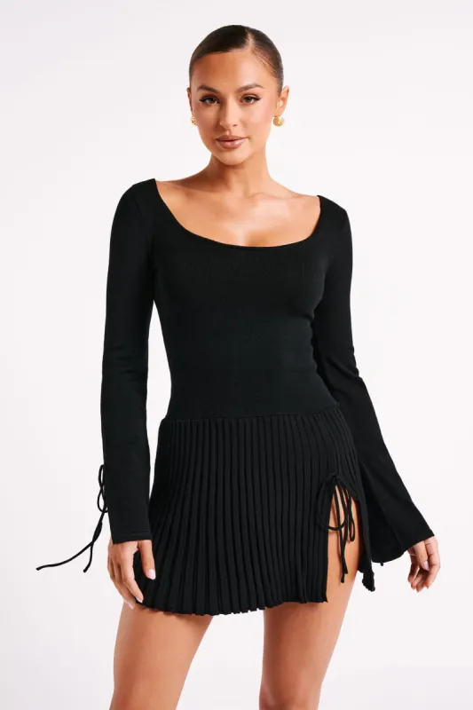 Britney Long Sleeve Knit Mini Dress - Black sold by Meshki