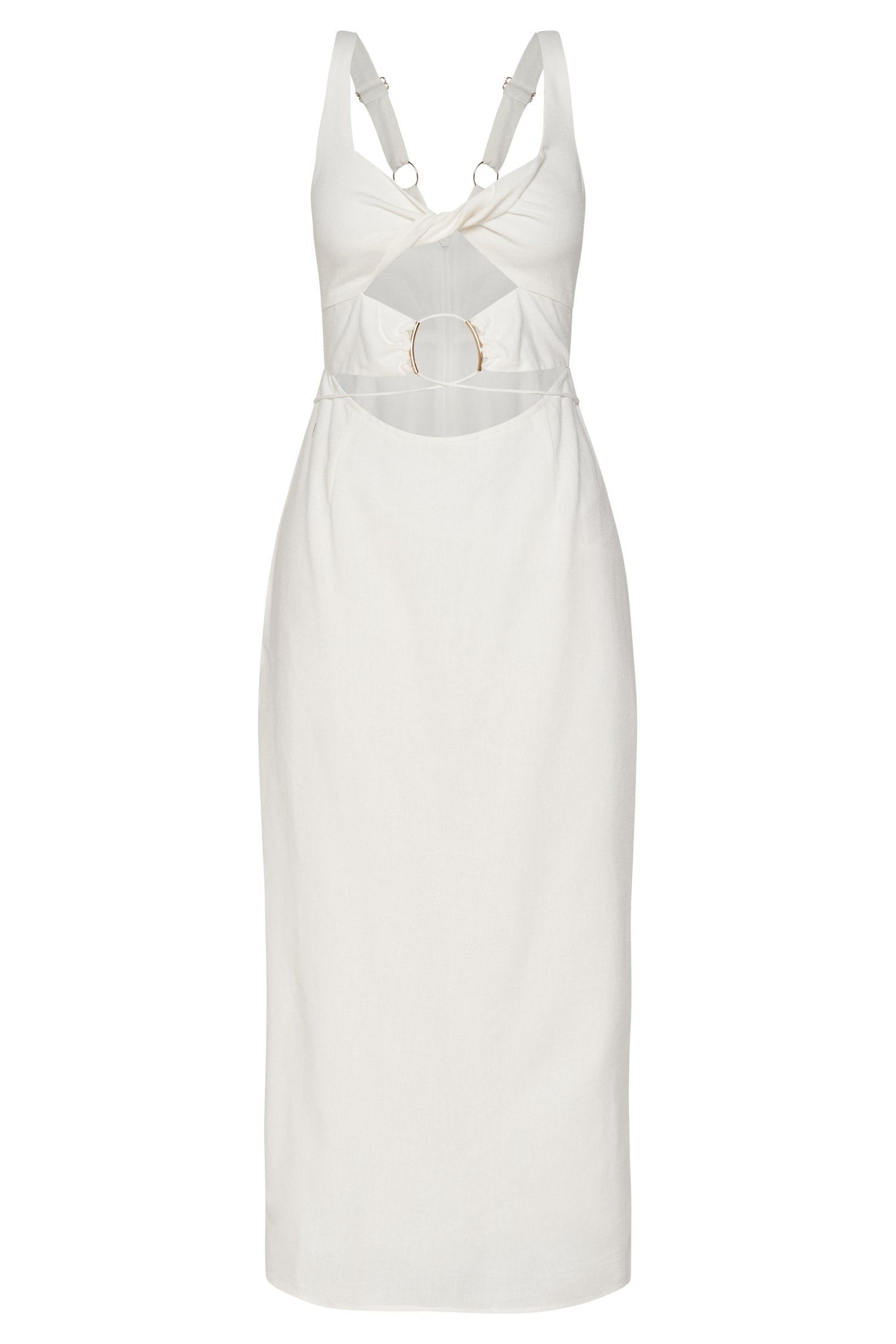 Serena Cut Out O Ring Linen Midi Dress - White sold by Meshki product image thumbnail 10