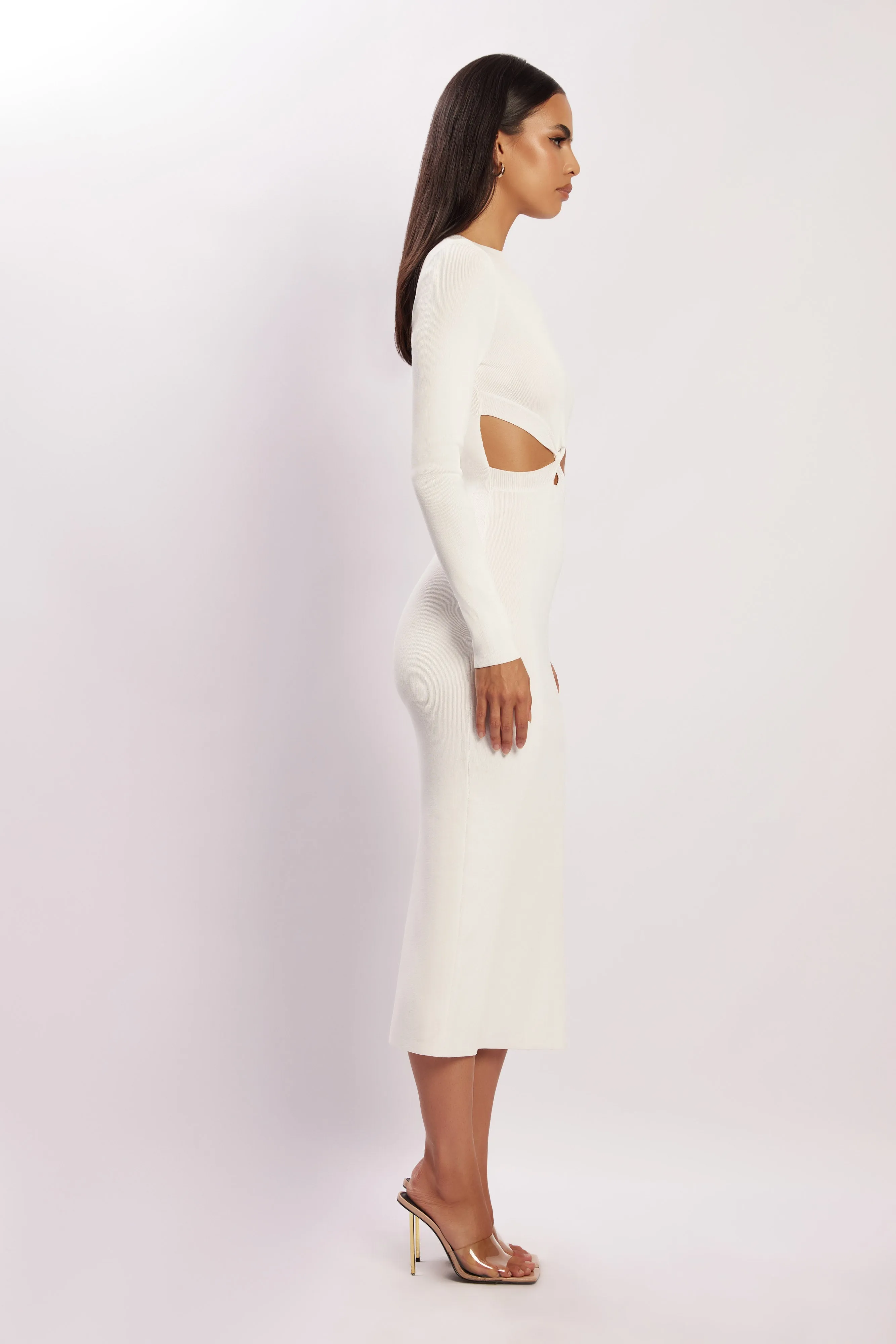 Mila Twist Front Knit Midi Dress - White sold by Meshki product image thumbnail 4