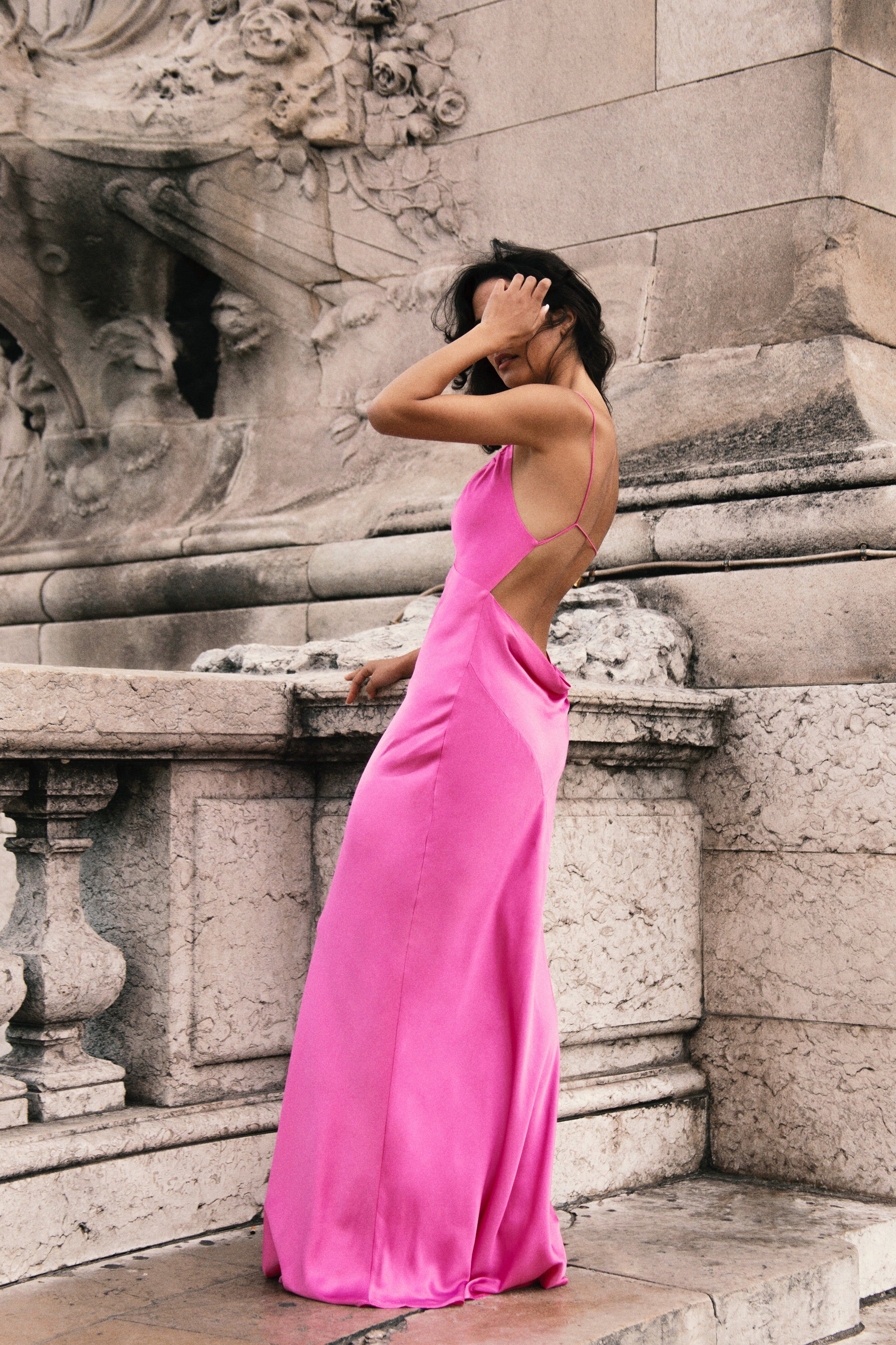 Sadie Maxi Satin Halter Ruched Slip Dress - Pink sold by Meshki product image thumbnail 2