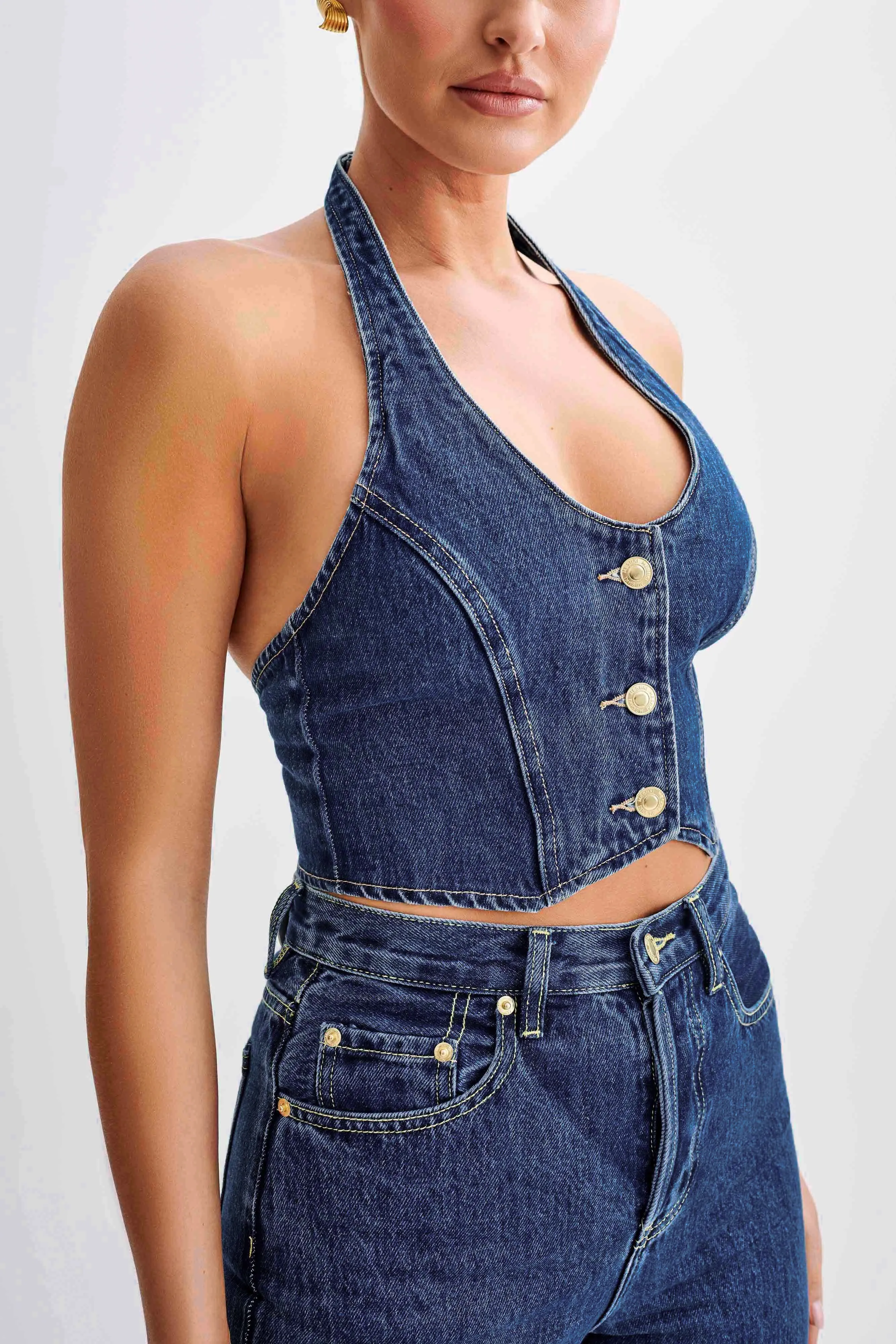 Kieryn Denim Vest - Dark Blue sold by Meshki product image thumbnail 3