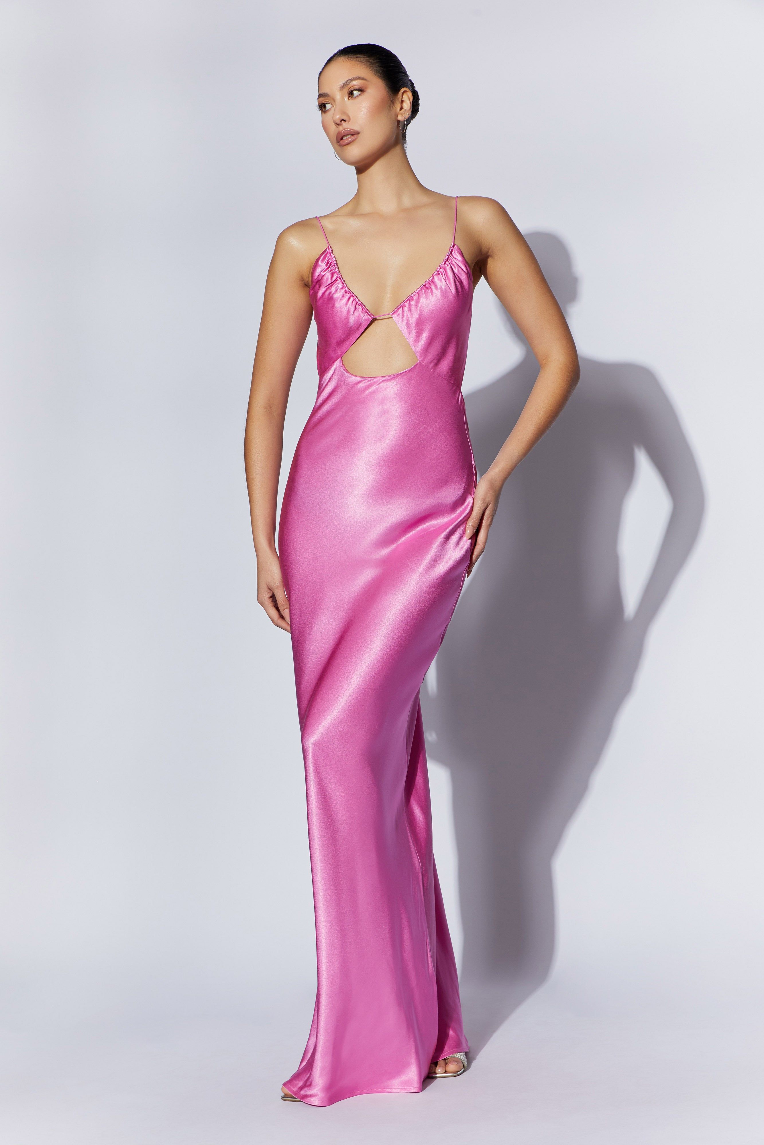 Sadie Maxi Satin Halter Ruched Slip Dress - Pink sold by Meshki product image thumbnail 3