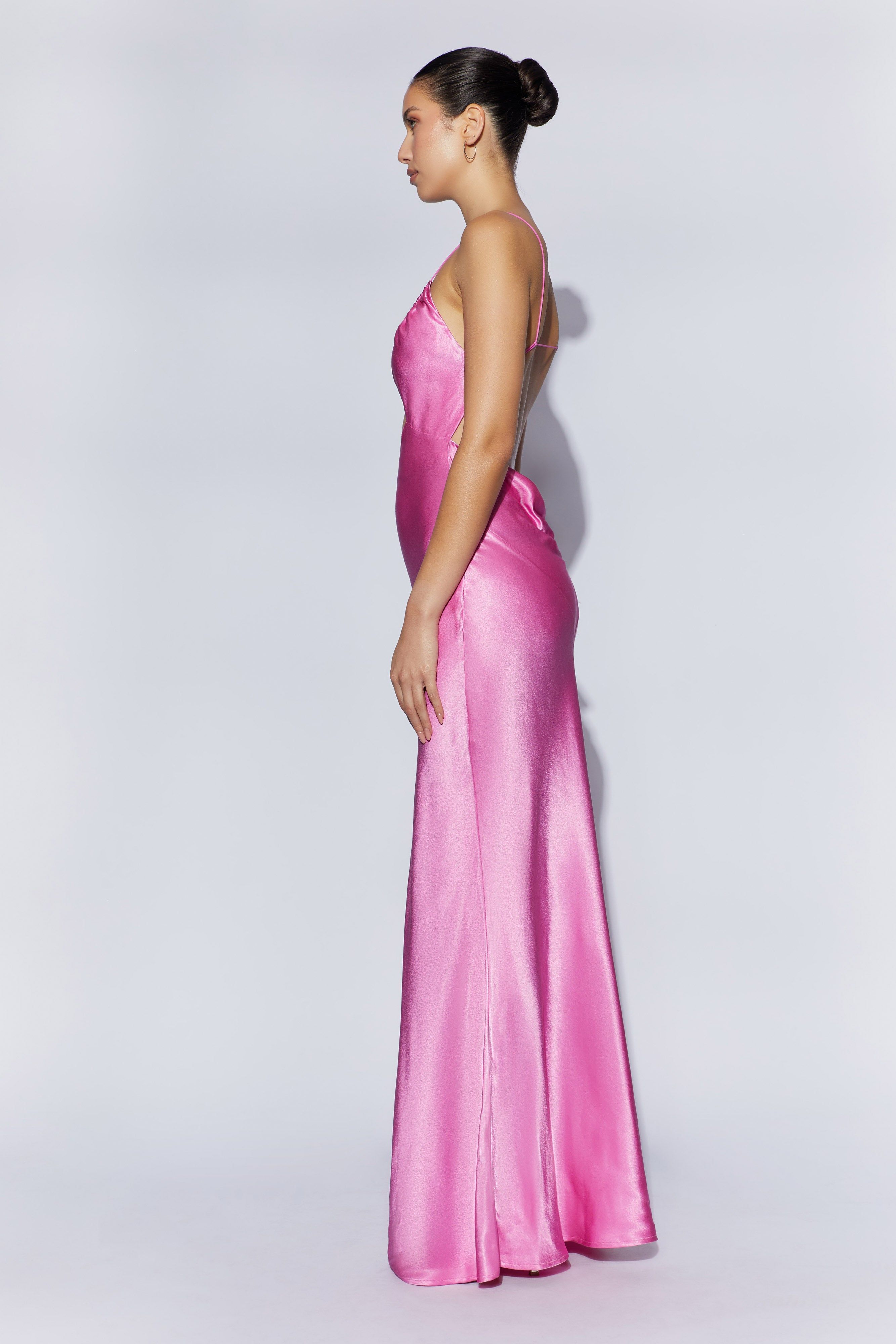 Sadie Maxi Satin Halter Ruched Slip Dress - Pink sold by Meshki product image thumbnail 8