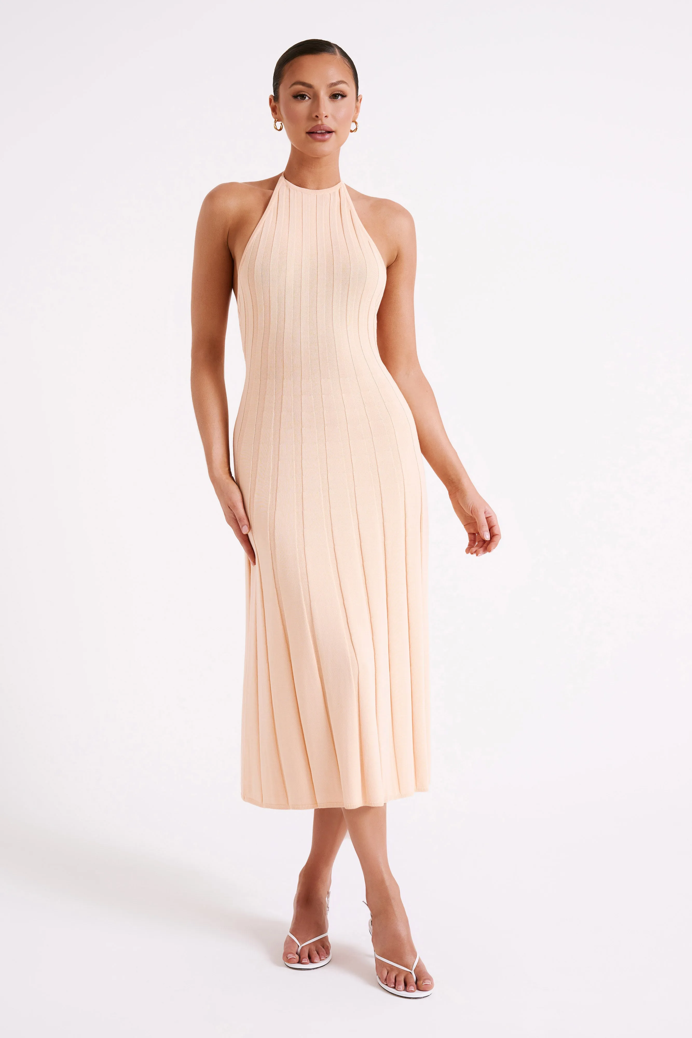 Adrienne Halter Neck Midi Dress - Apricot sold by Meshki product image thumbnail 5