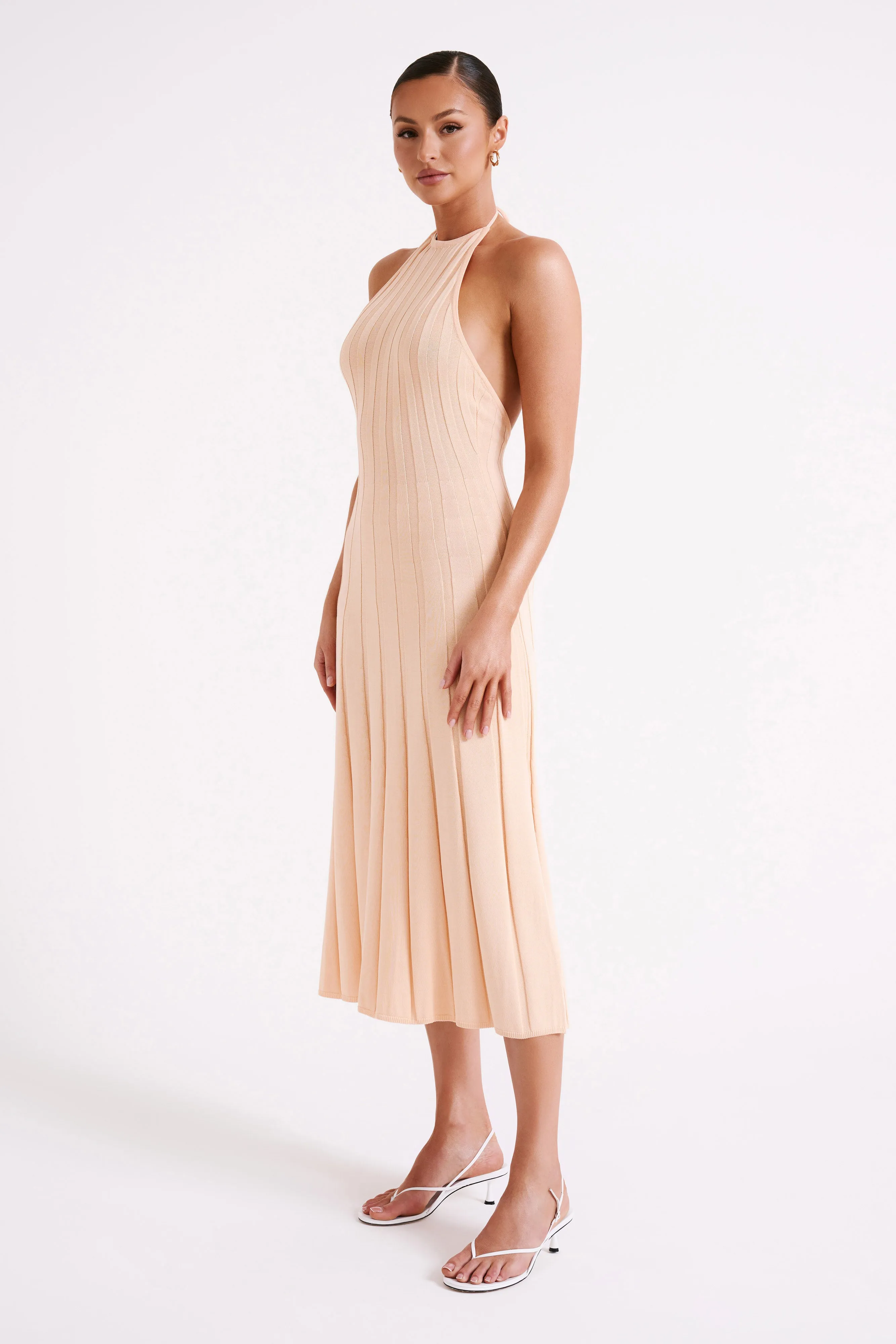 Adrienne Halter Neck Midi Dress - Apricot sold by Meshki product image thumbnail 4