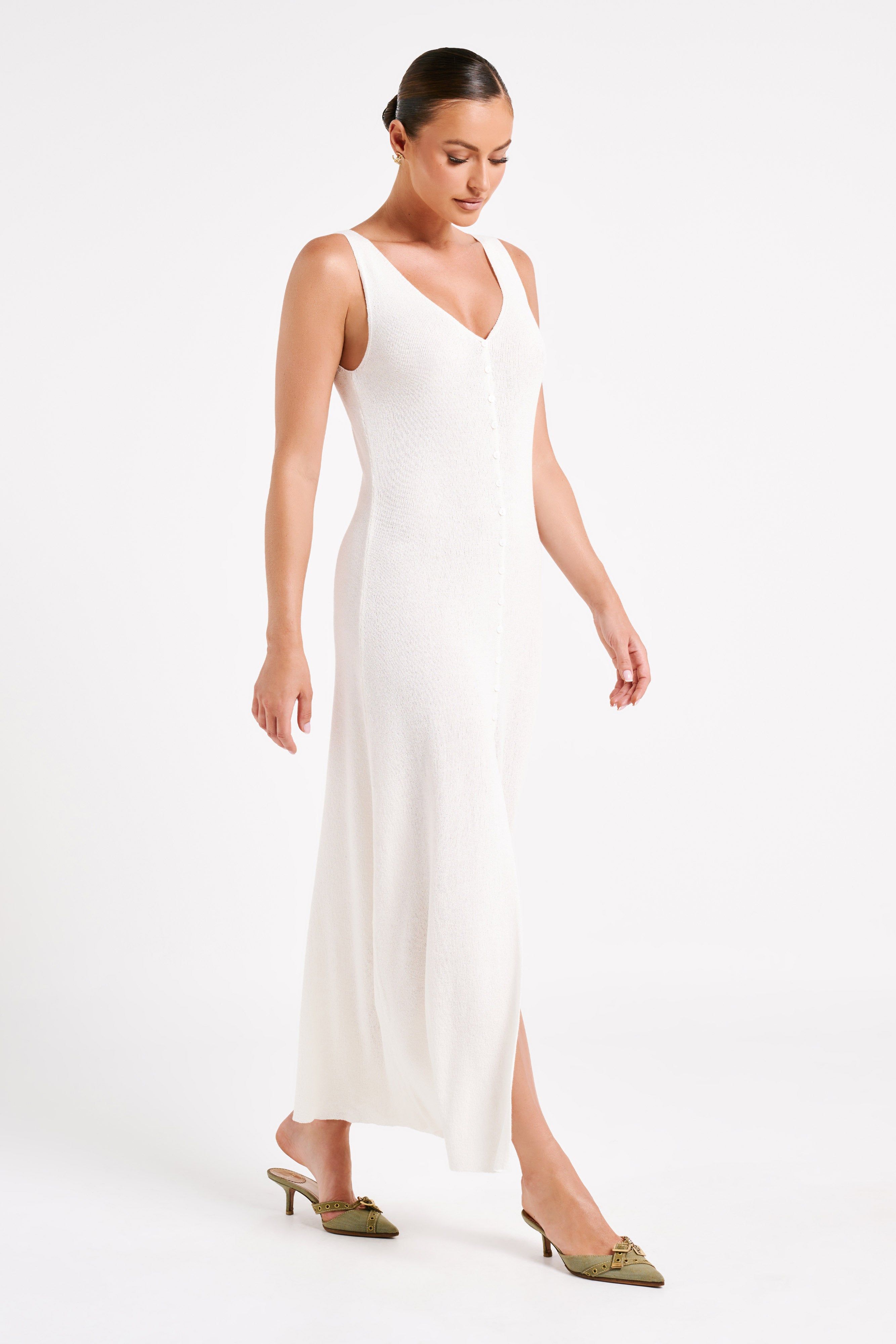Antonia Buttoned Knit Maxi Dress - White sold by Meshki product image thumbnail 4