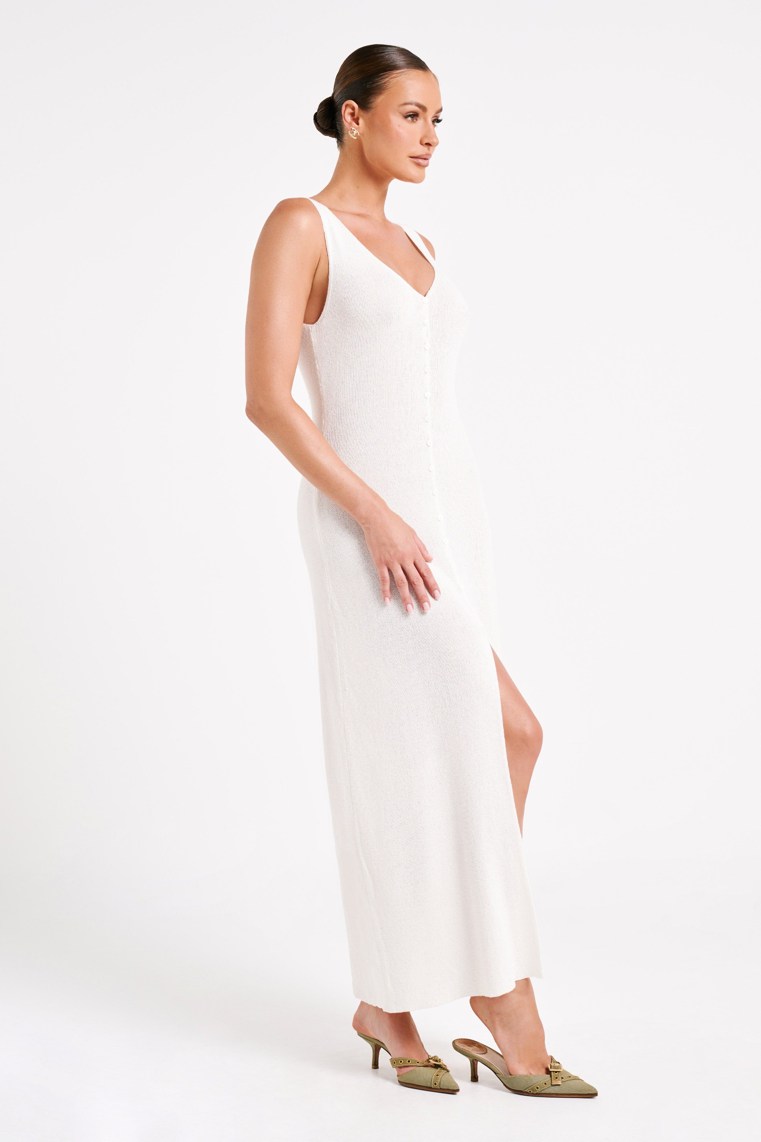 Antonia Buttoned Knit Maxi Dress - White sold by Meshki product image thumbnail 5