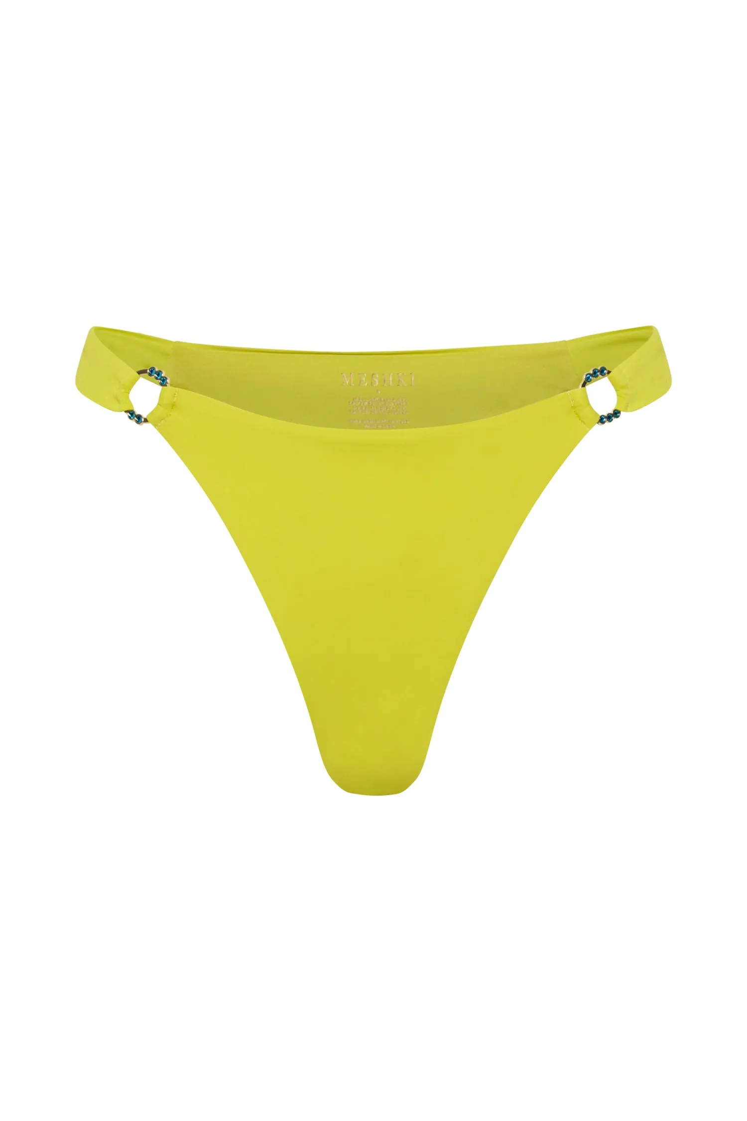 Melody Recycled Nylon Thick Strap Bikini Bottoms With Diamante Trim - Fresh Green sold by Meshki product image thumbnail 4
