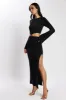 Anna Flare Sleeve Knit Dress - Black sold by Meshki