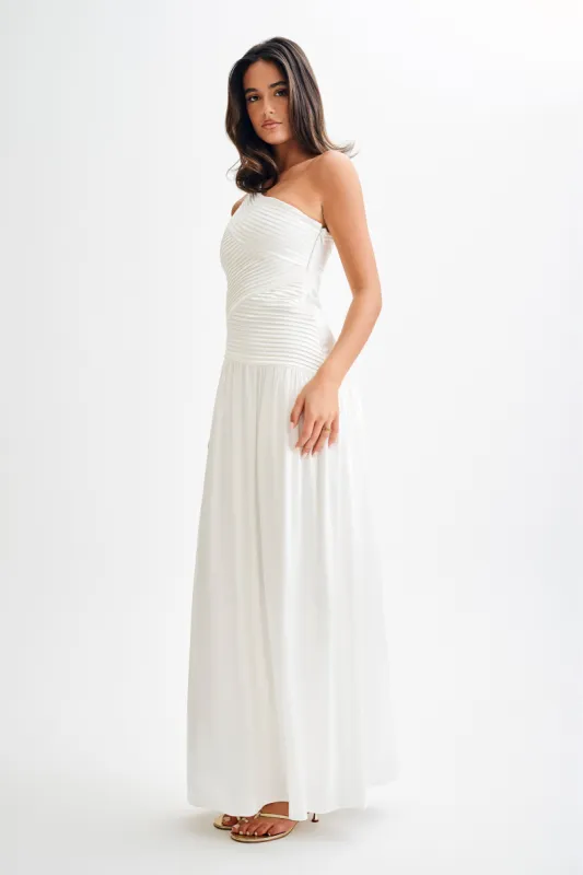 Jenna One Shoulder Pleated Maxi Dress - Ivory | Parallel
