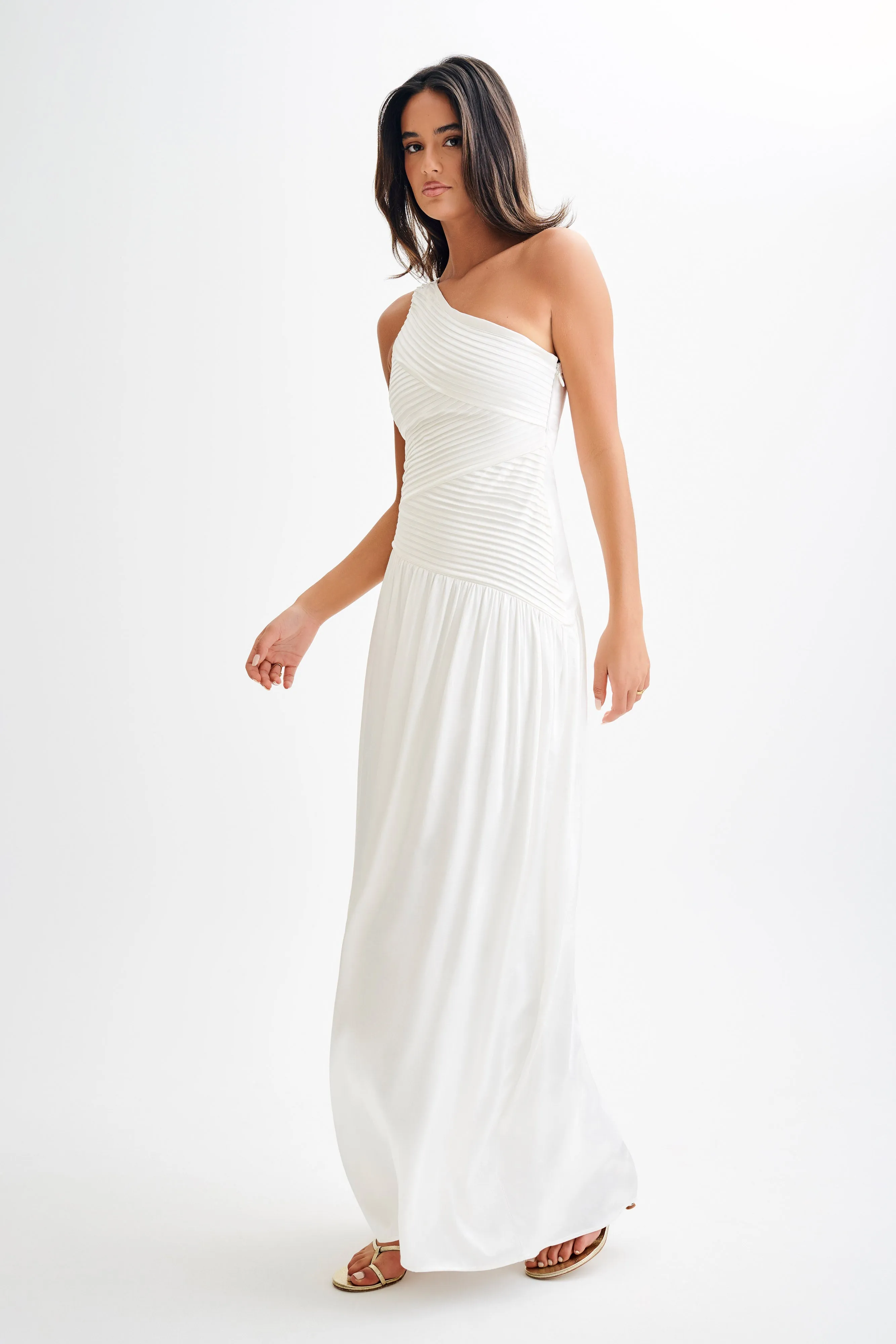 Jenna One Shoulder Pleated Maxi Dress - Ivory sold by Meshki product image thumbnail 4