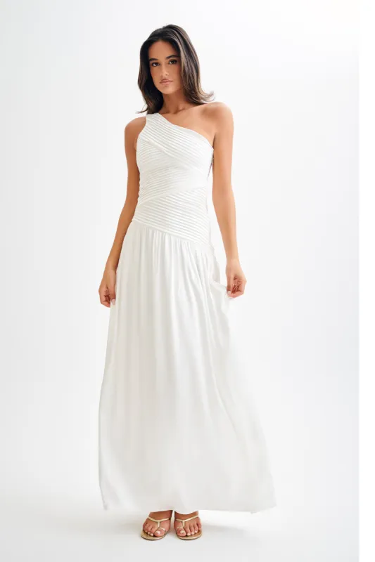 Jenna One Shoulder Pleated Maxi Dress - Ivory sold by Meshki