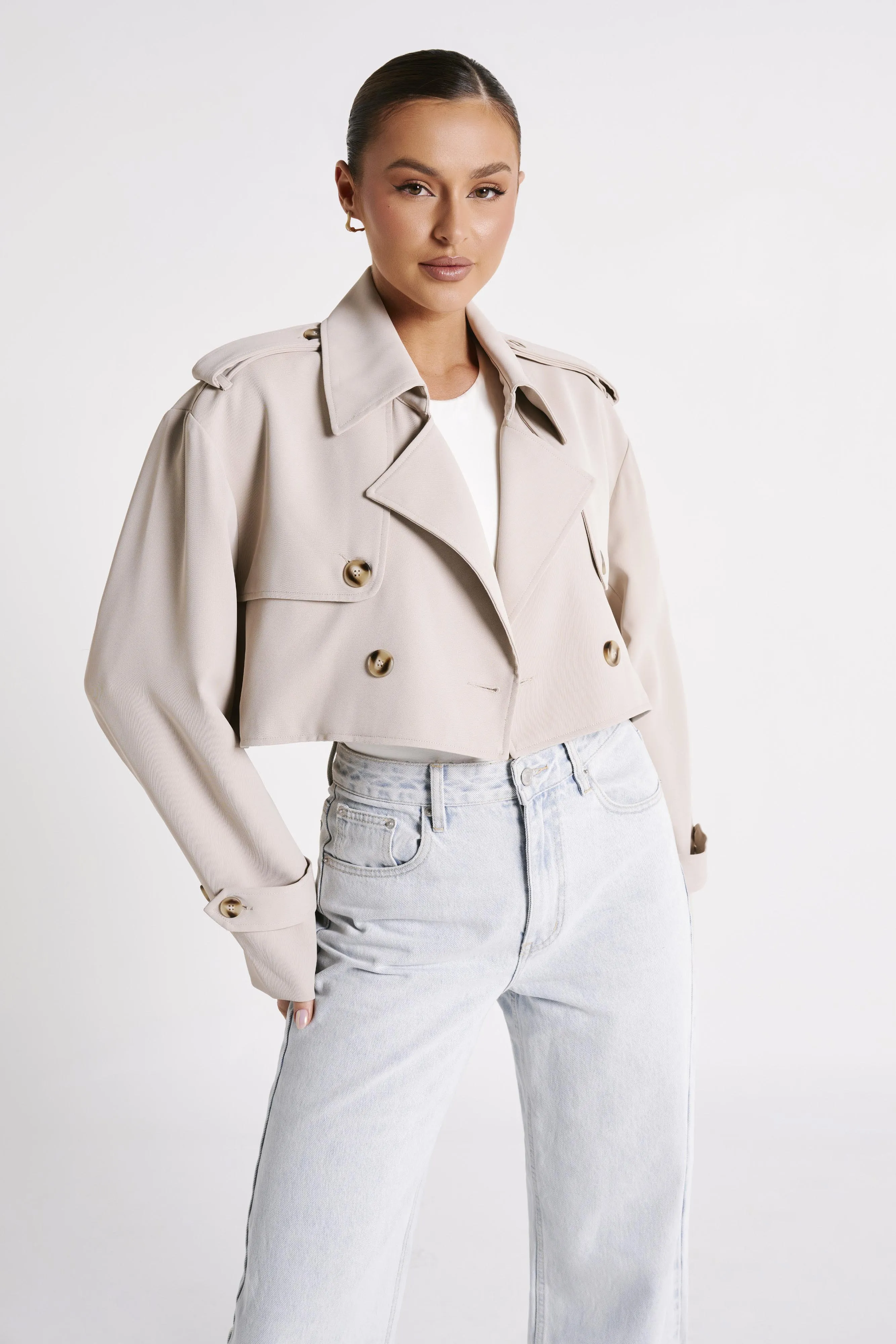 Palmer Cropped Trench Coat - Bone | Parallel