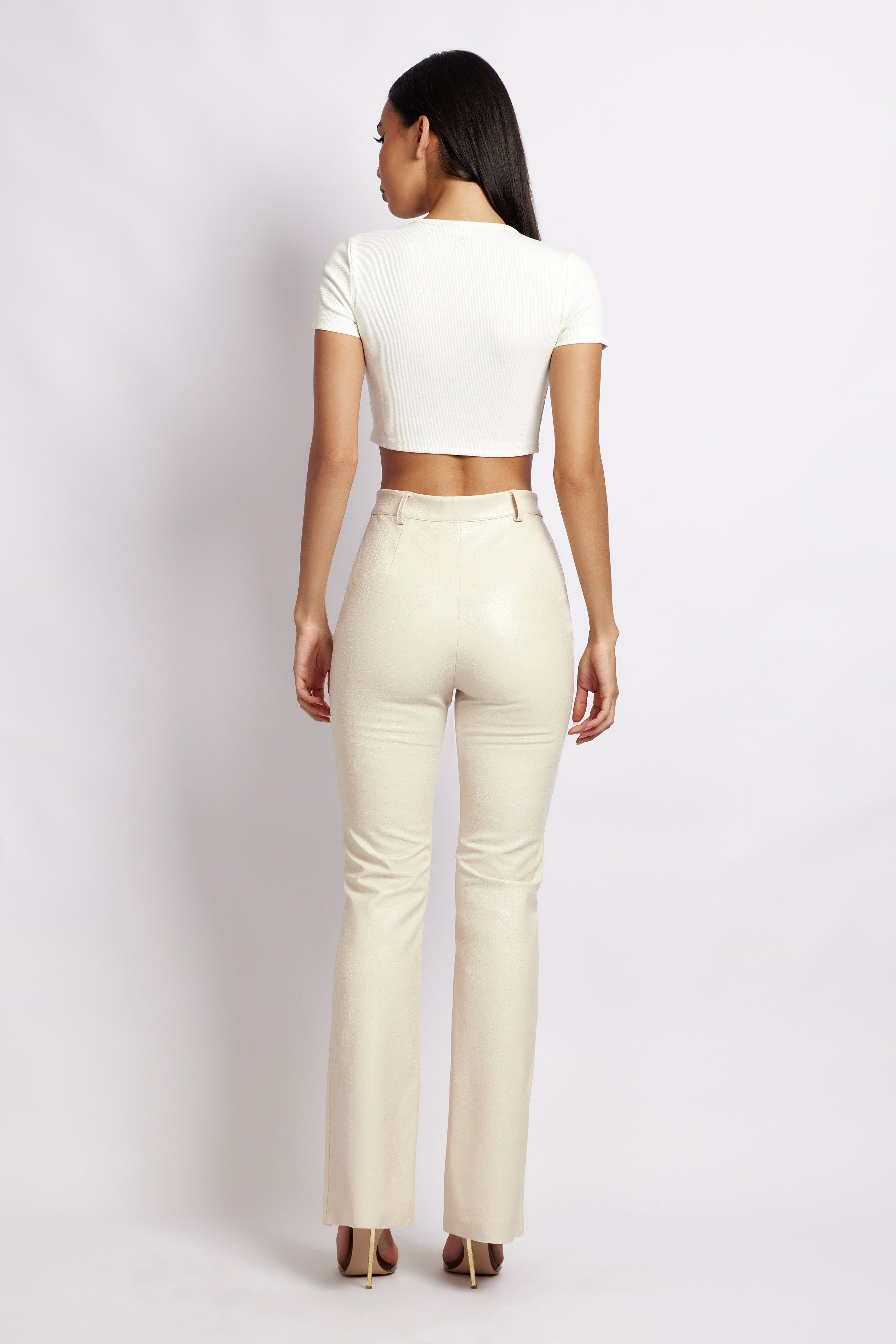 Tyra Croc Straight Leg Faux Leather Pants - Cream sold by Meshki product image thumbnail 3
