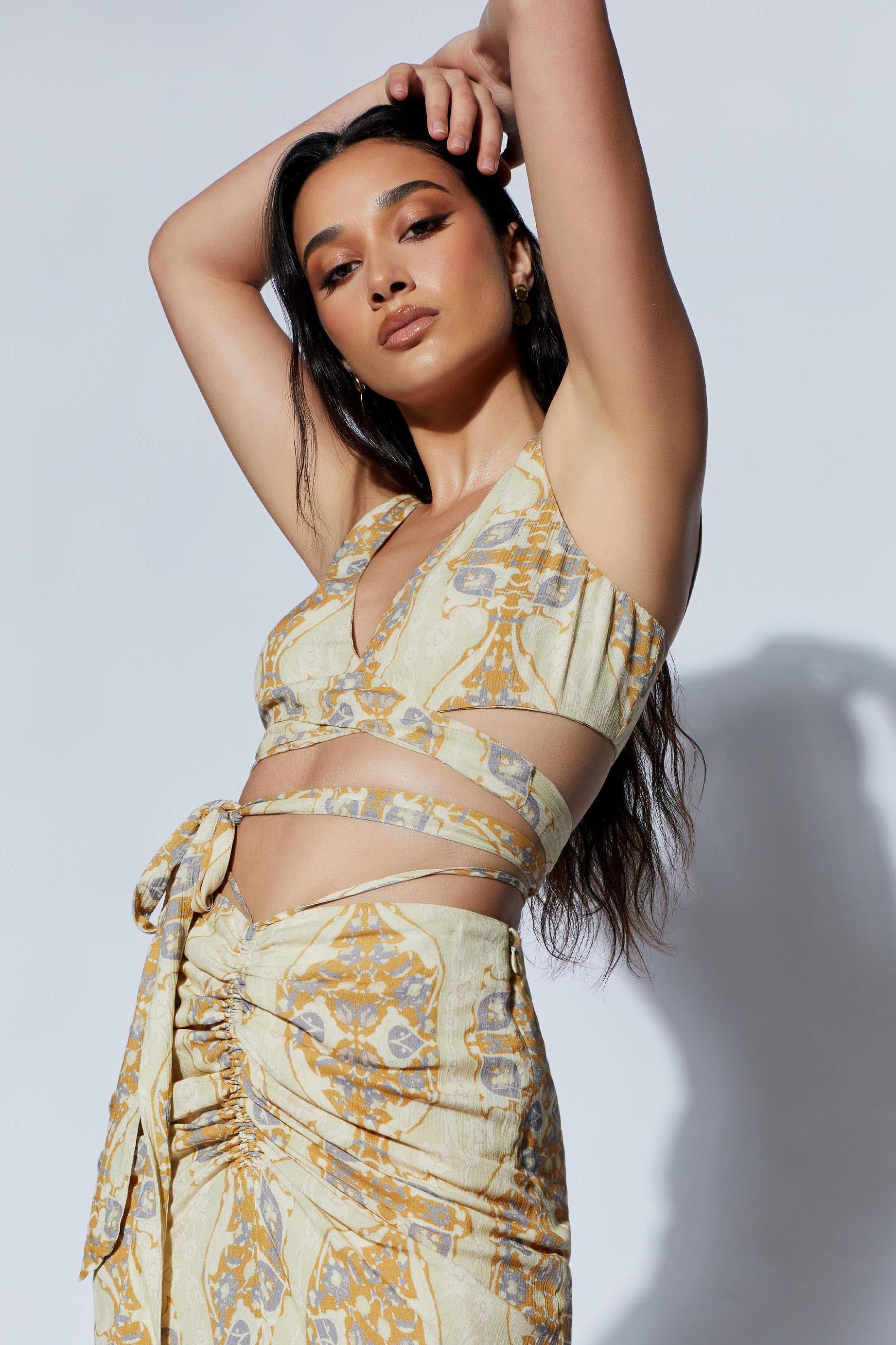 Ramona Functional Wrap Crop Top - Persian Print sold by Meshki product image thumbnail 4