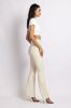 Tyra Croc Straight Leg Faux Leather Pants - Cream sold by Meshki