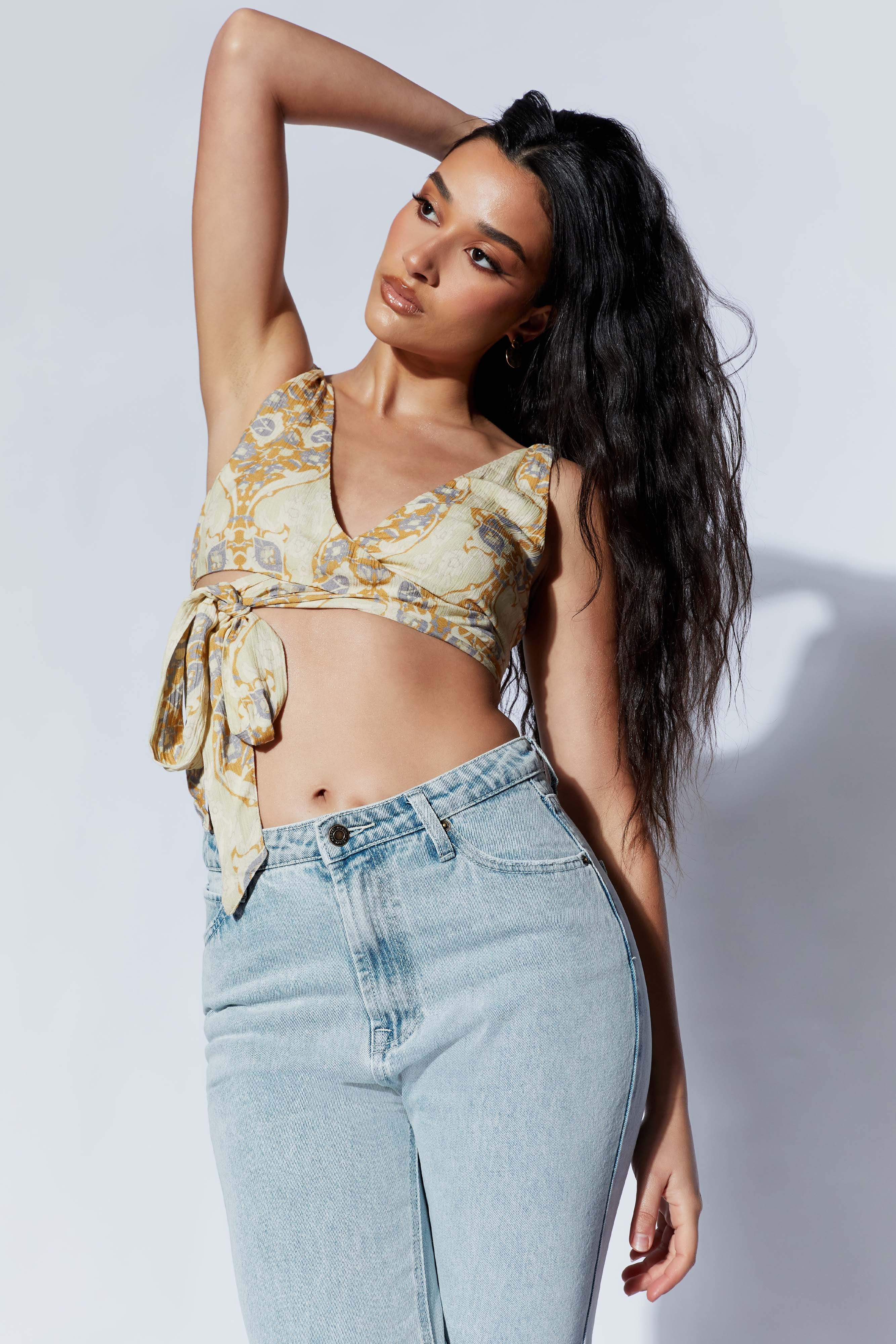 Ramona Functional Wrap Crop Top - Persian Print sold by Meshki product image thumbnail 2
