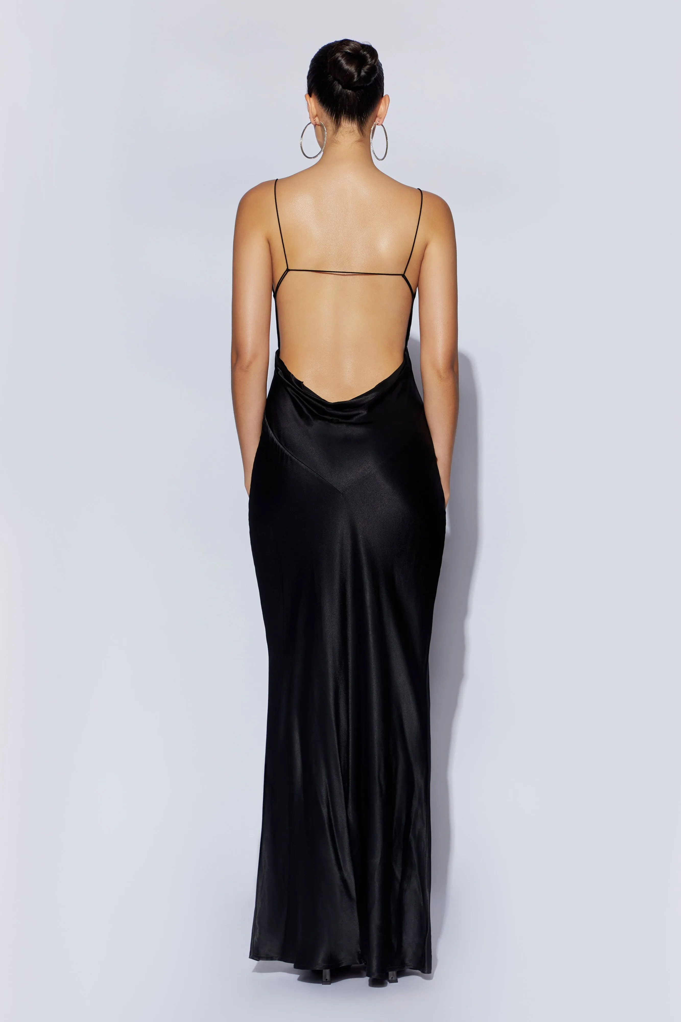Sadie Maxi Satin Halter Ruched Slip Dress - Black sold by Meshki product image thumbnail 3