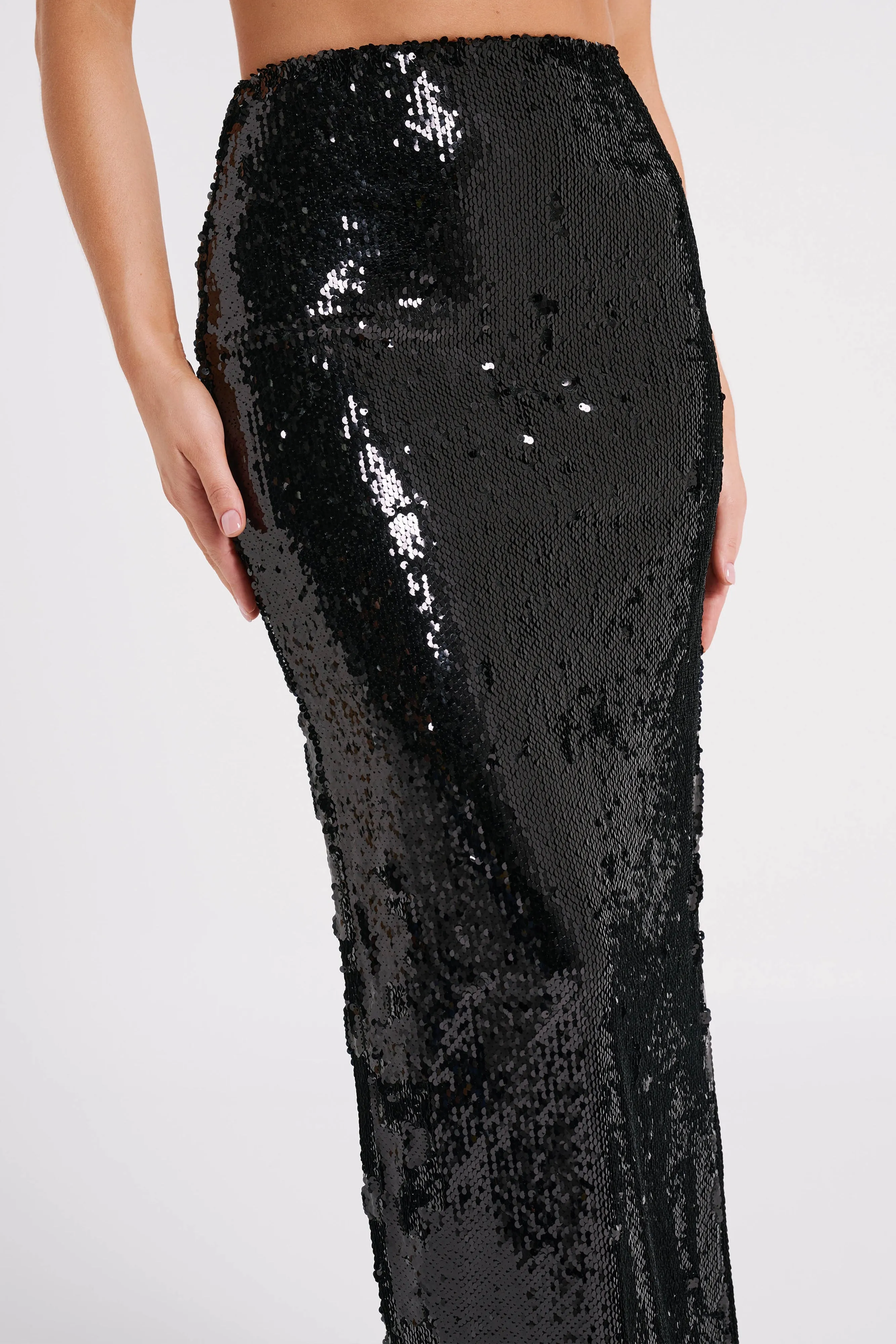 Cosette Sequin Maxi Skirt - Black sold by Meshki product image thumbnail 3