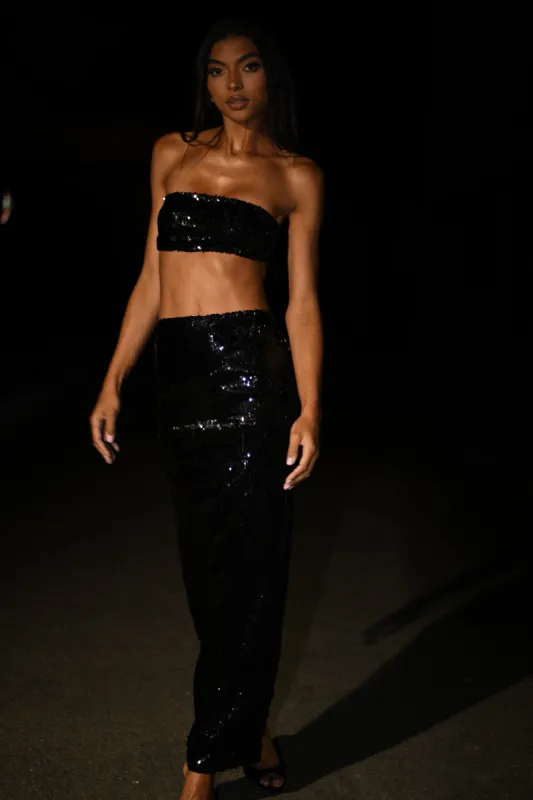 Cosette Sequin Maxi Skirt - Black sold by Meshki