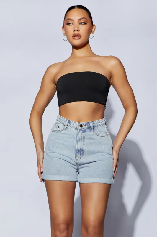 Verona Turn Up Hem Frayed Hem Denim Shorts - Light Blue sold by Meshki