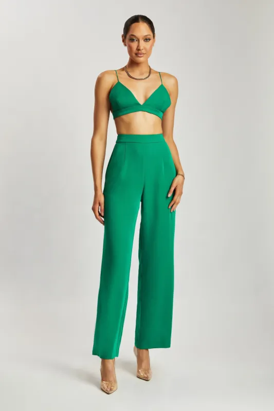Saskia Straight Leg Trousers - Bottle Green sold by Meshki