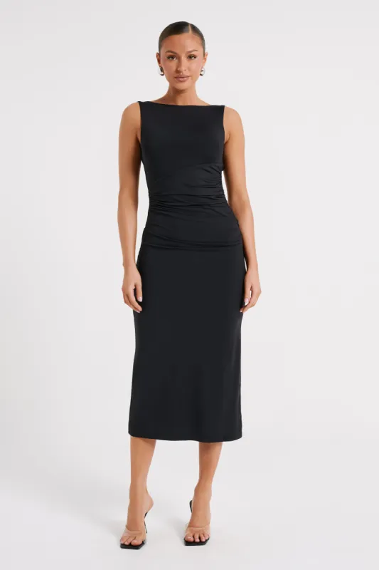 Rosita Recycled Nylon Backless Midi Dress - Black sold by Meshki