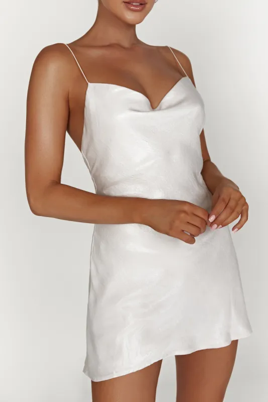 Rhea Cowl Mini Dress - Pearl sold by Meshki