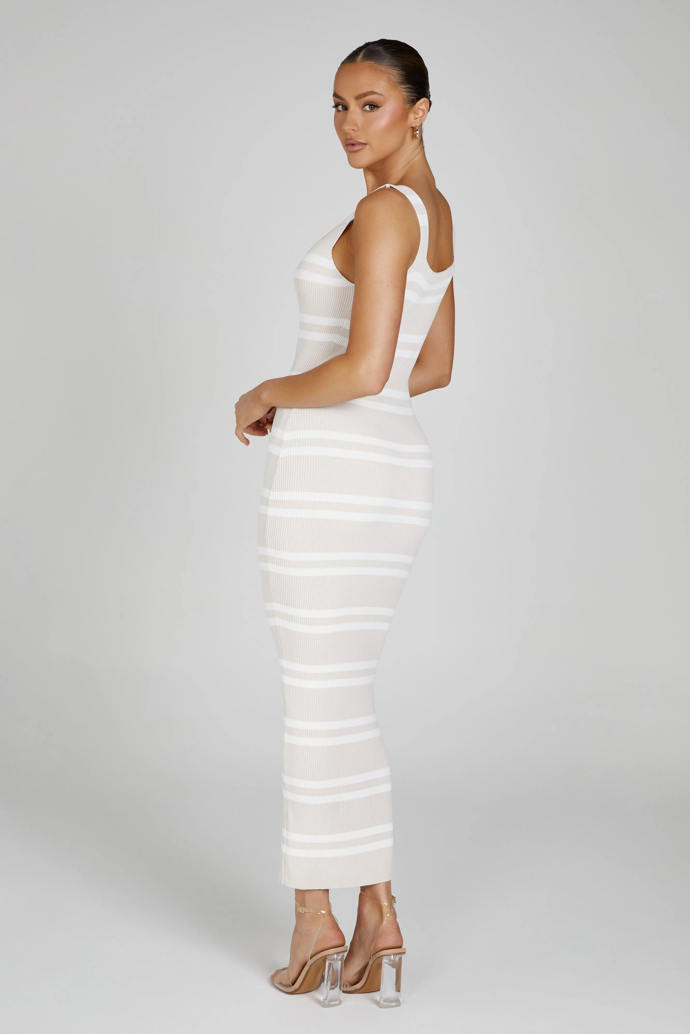 Henrietta Stripe Knit Maxi Dress - Nude/White sold by Meshki product image thumbnail 3