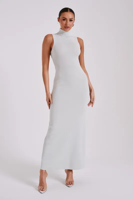 Louisa High Neck Knit Maxi Dress - Ice Grey sold by Meshki