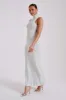 Louisa High Neck Knit Maxi Dress - Ice Grey sold by Meshki