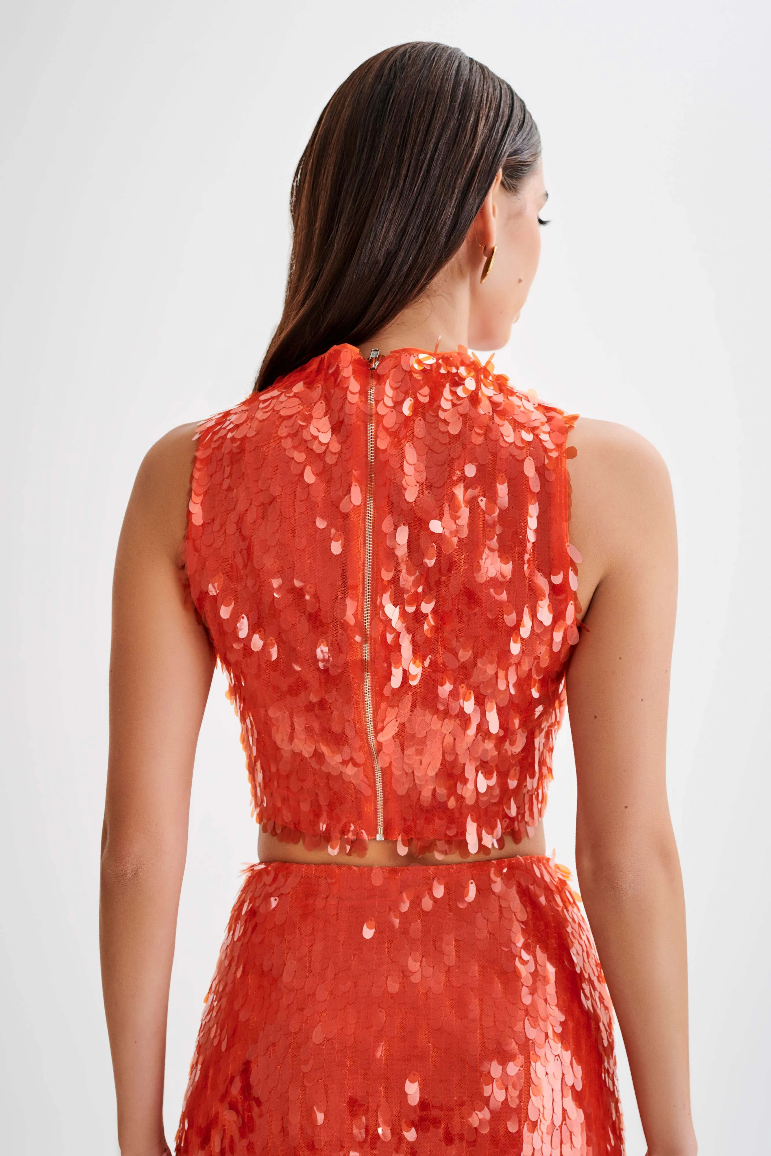 Savannah Sequin Crop Top - Firey Orange sold by Meshki product image thumbnail 4