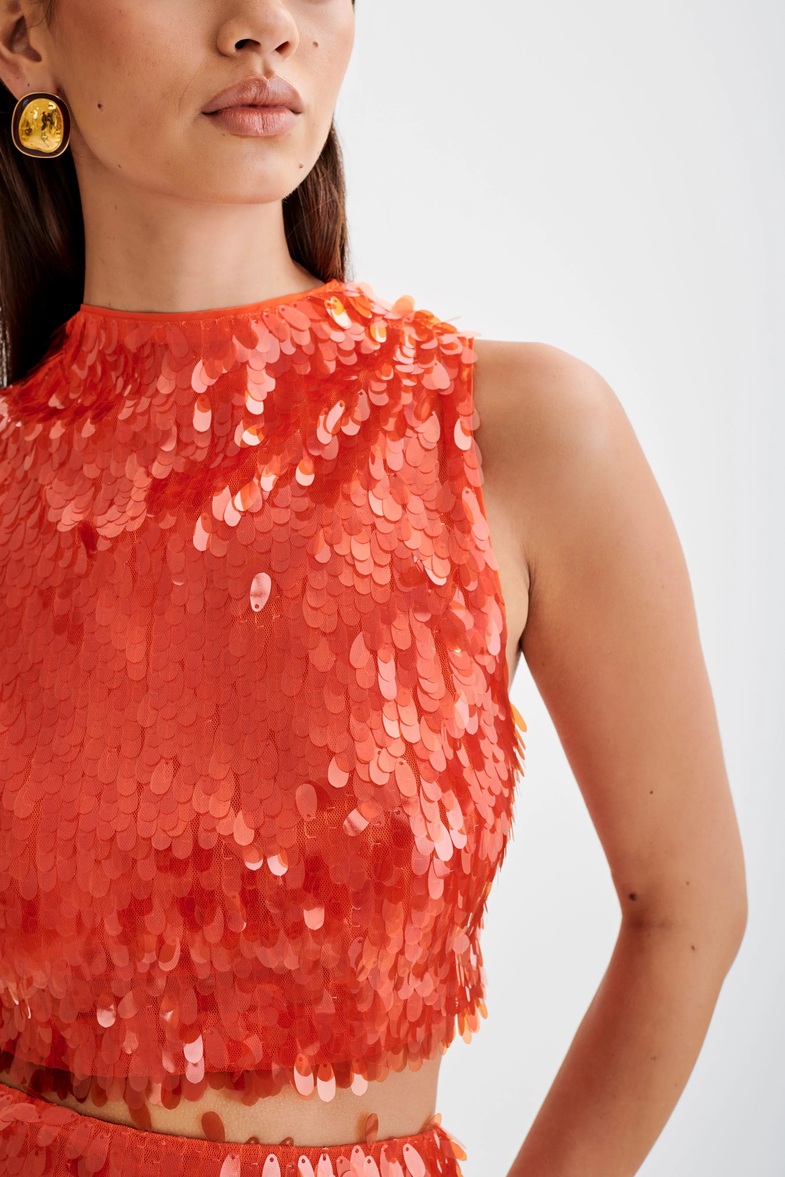 Savannah Sequin Crop Top - Firey Orange sold by Meshki product image thumbnail 2