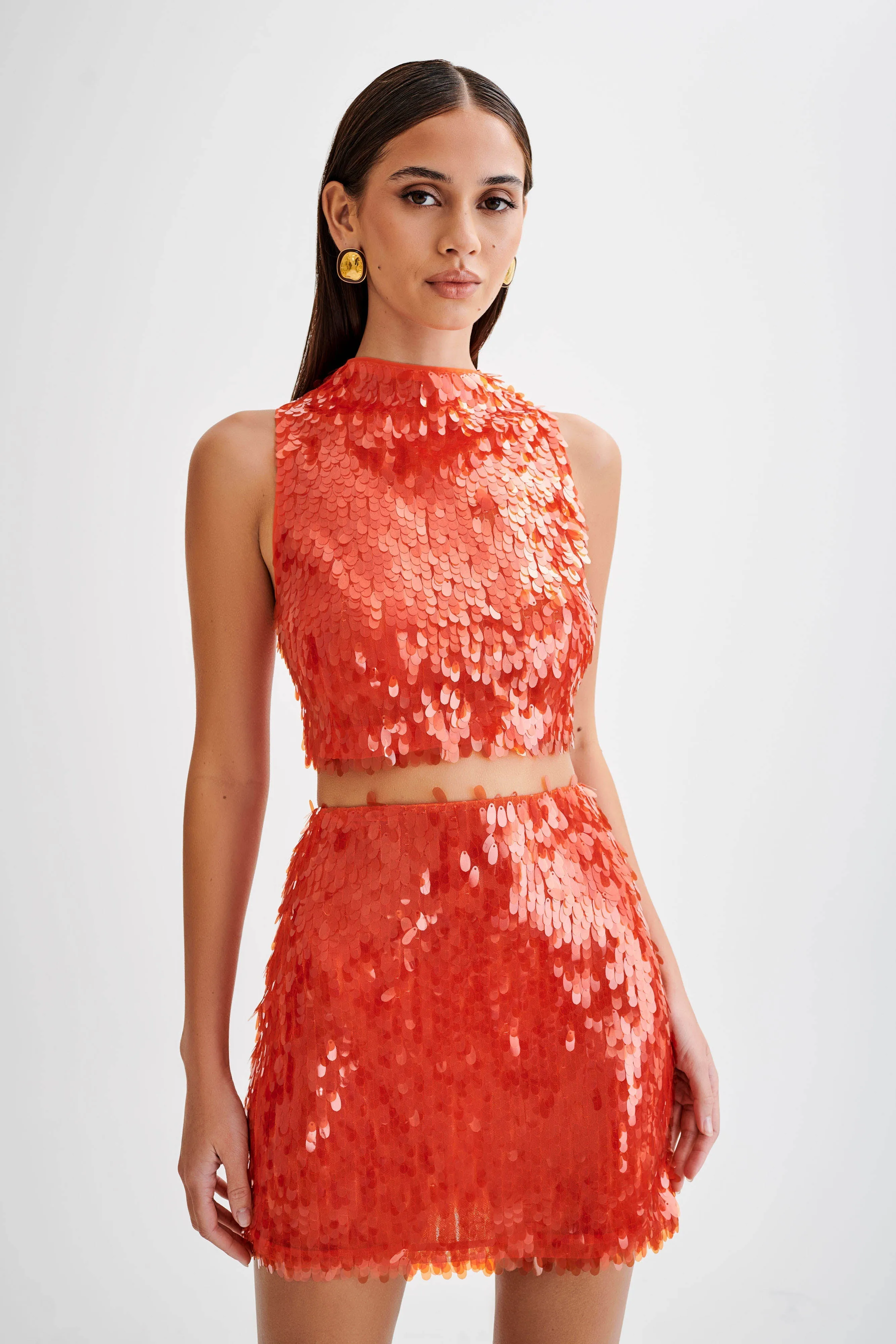 Savannah Sequin Crop Top - Firey Orange sold by Meshki product image thumbnail 3