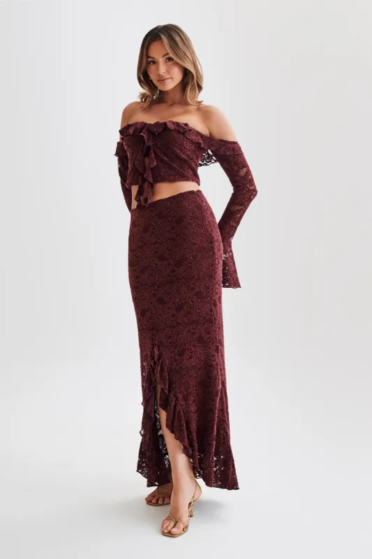 Artemis Lace Plisse Maxi Skirt - Plum sold by Meshki