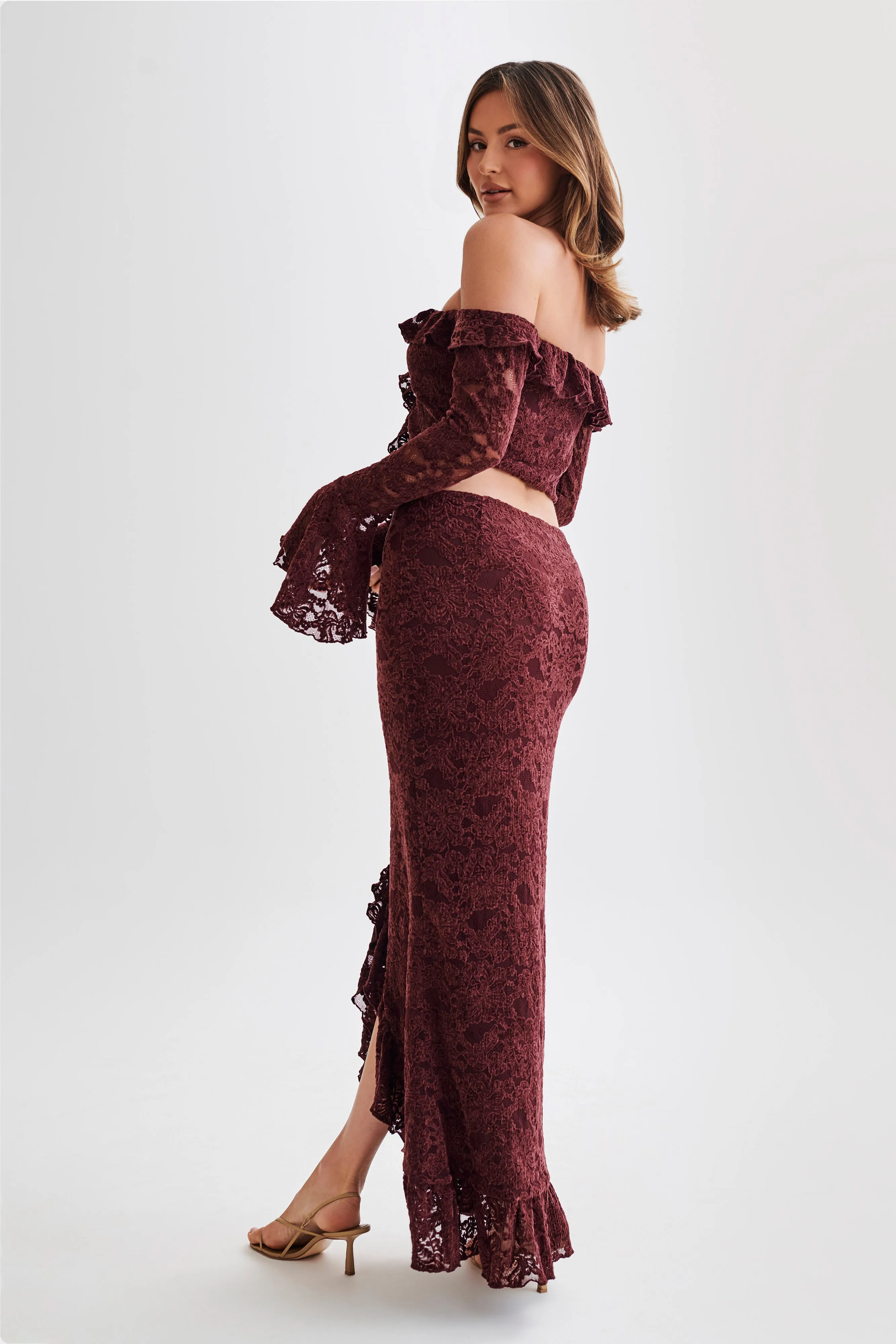 Artemis Lace Plisse Maxi Skirt - Plum sold by Meshki product image thumbnail 5