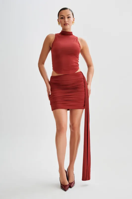 Wren Slinky Mini Skirt - Cherry Red sold by Meshki